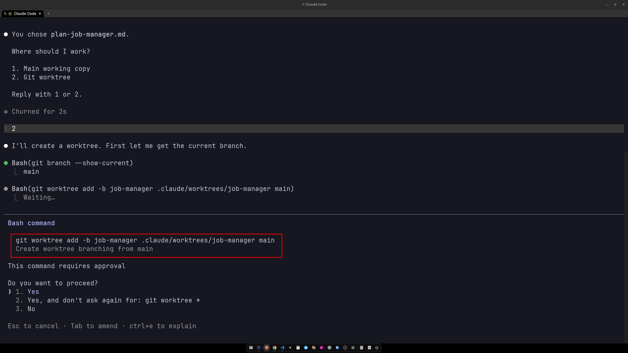 Claude Code asking permission to run git worktree add